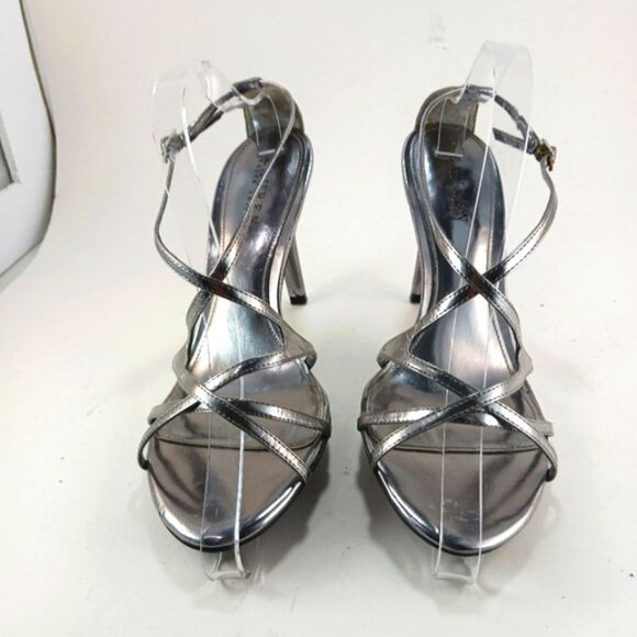 LAUREN Ralph Lauren Abriella Metallic Silver Strappy 4-inch Stiletto Size 10B. - Picture 3 of 13